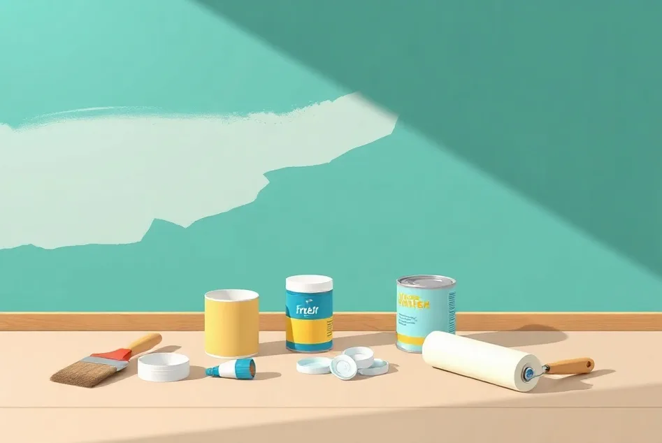 Outils de peinture disposés dans l'ordre des étapes du chantier