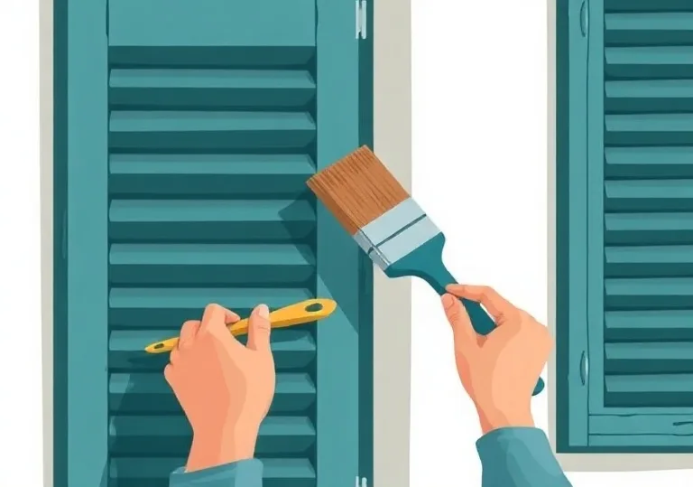 Mise en peinture au pinceau de volets et d'encadrements en bois